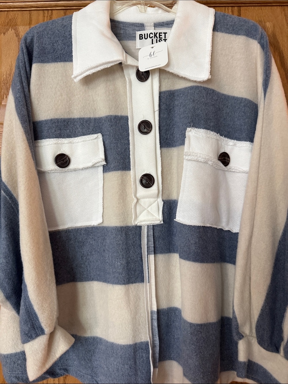 Bucket List Striped Button-Up shirt top